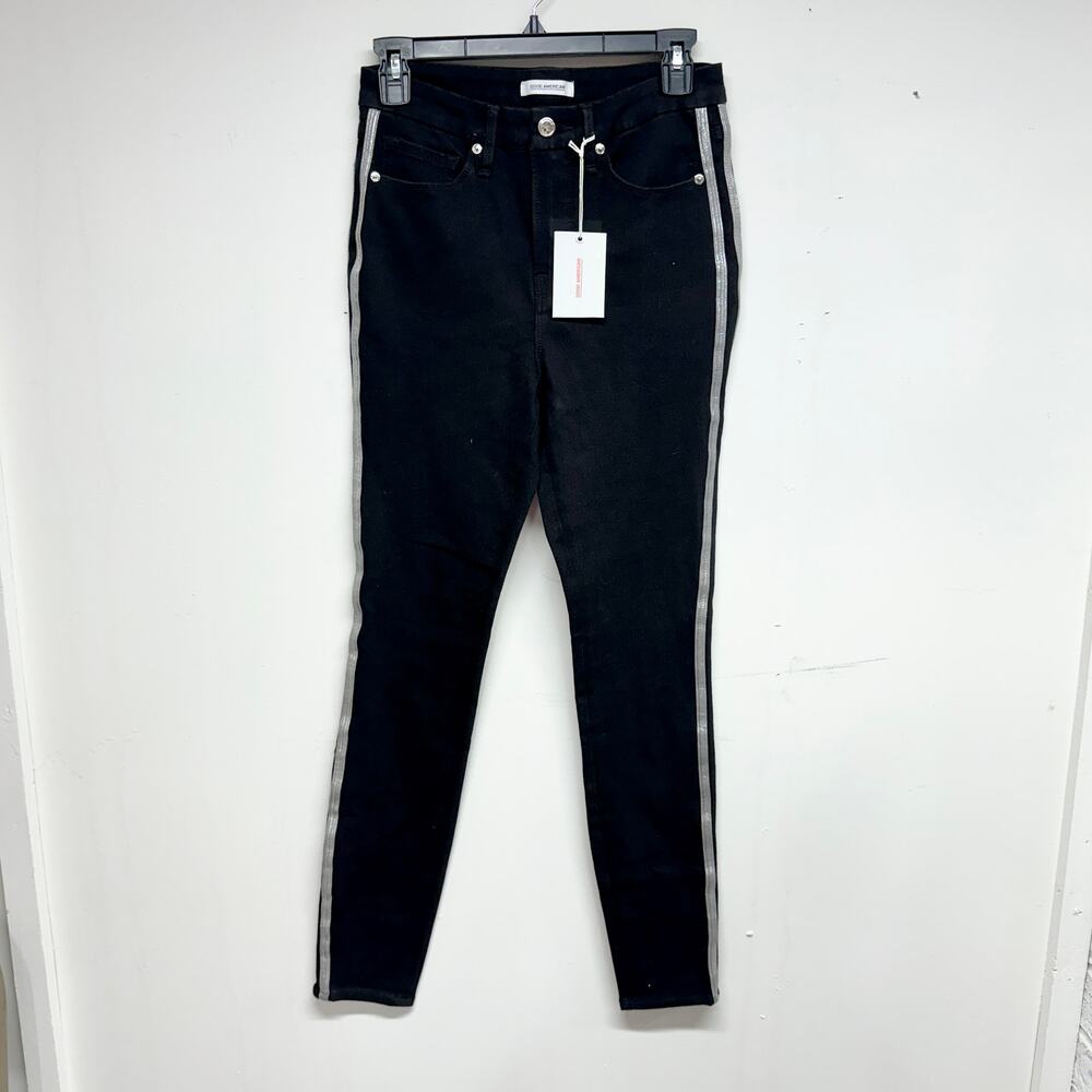 Good American Good Waist Crop‎ Side Slit Black Size 6/28 Skinny Jeans
